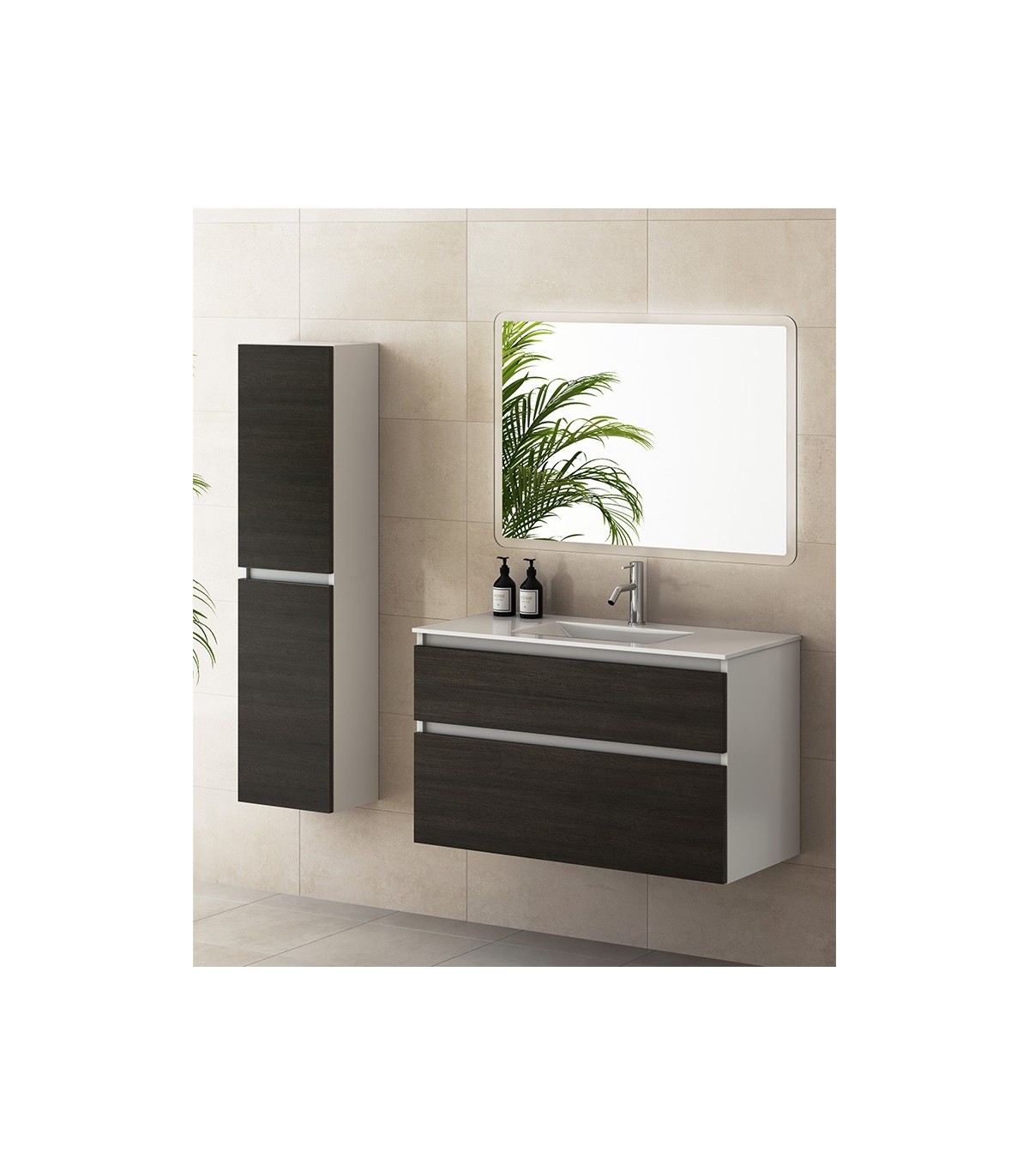 Conjunto de baño CORA: mueble alto con lavabo 140 x 50 x 53 cm + 2